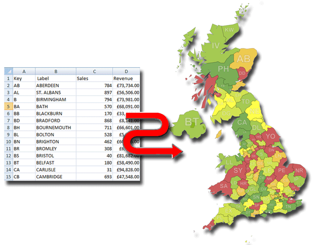 CSV data plotted on a postcode heat map